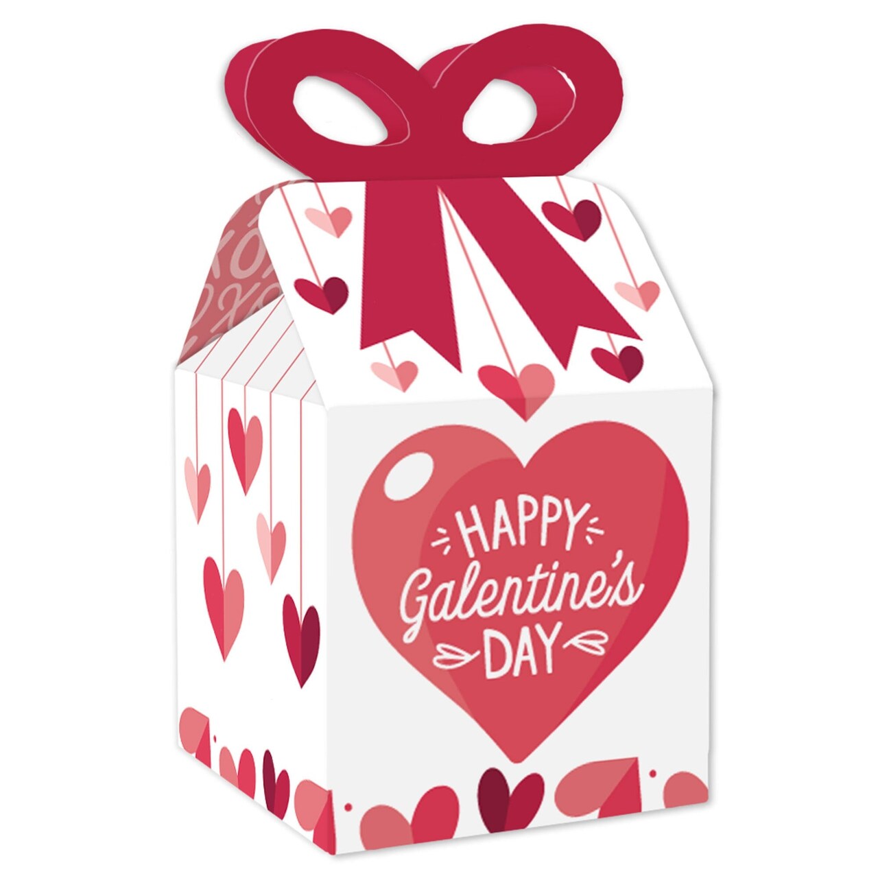 Big Dot of Happiness Happy Galentine's Day - Square Favor Gift Boxes - Valentine's Day Party Bow Boxes - Set of 12